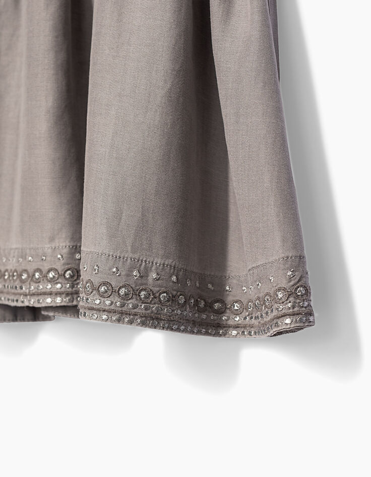 Girls’ grey flowing dress, placed embroidery-6