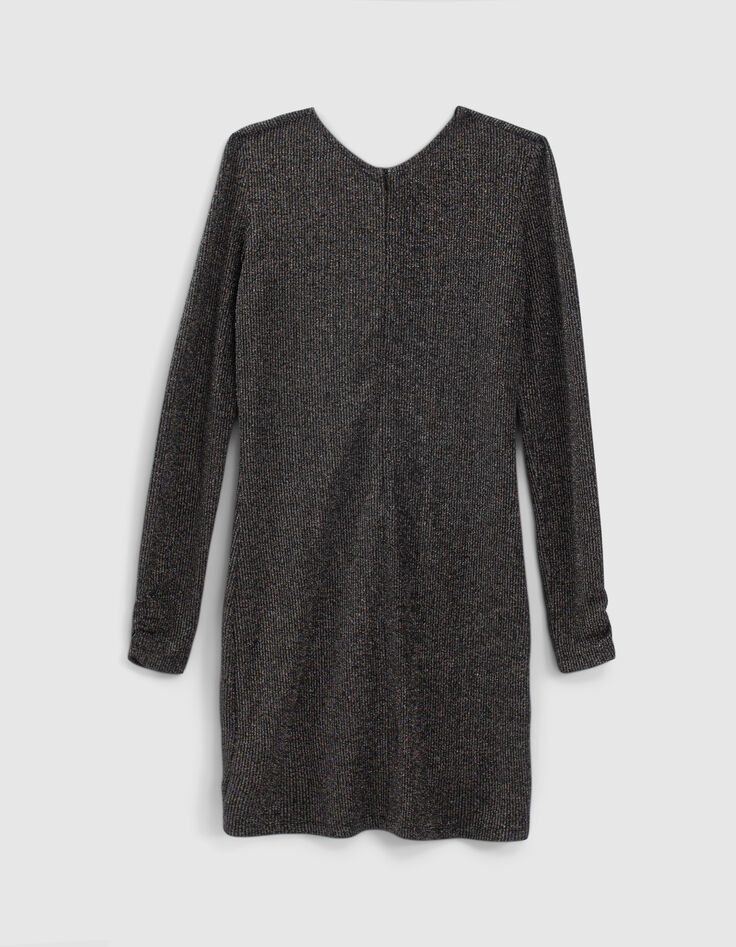 Schwarzes M&auml;dchenr&ouml;hrenkleid mit Glitzer aus Rippstrick-3