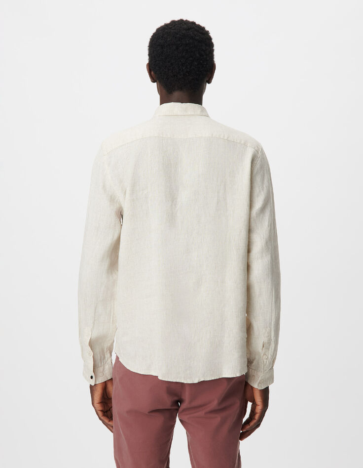 Camisa SLIM beige lino hombre-3
