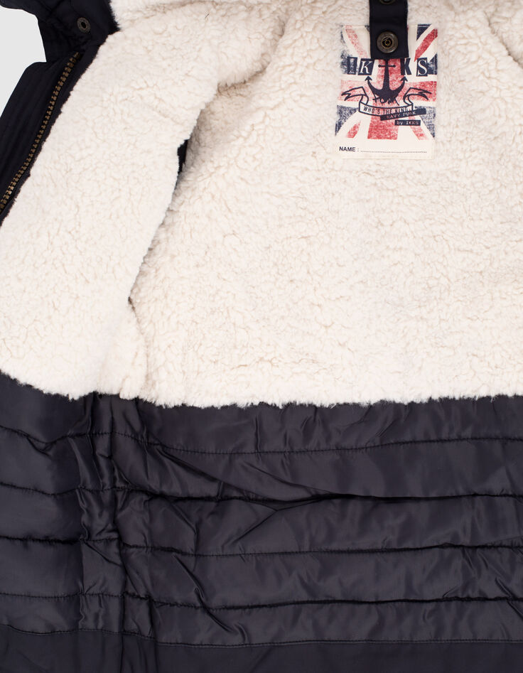 Blauer 2-in-1-Jungenparka mit roter Steppweste mit Karos-5
