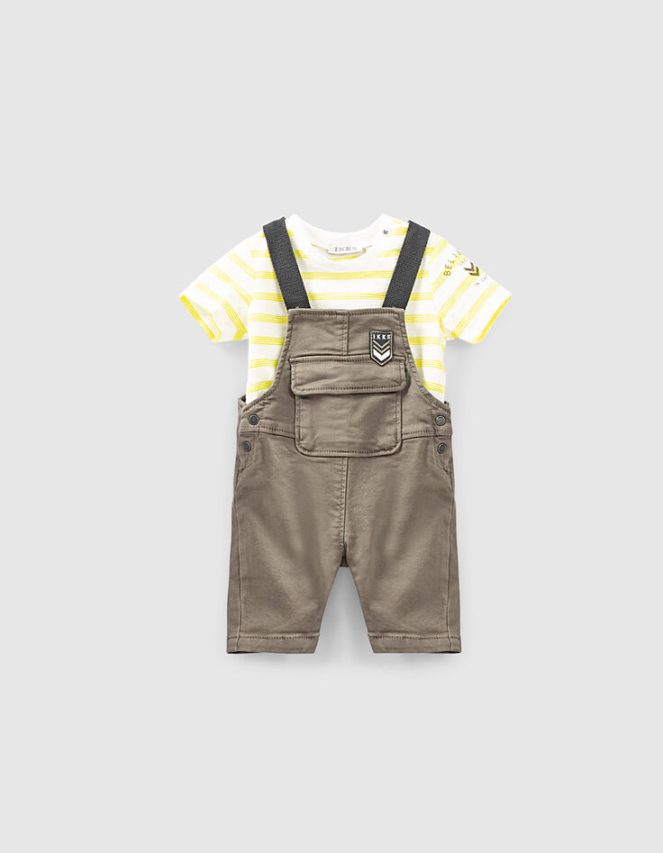 Conjunto mono caqui camiseta de rayas ecológico niño -1 Conjunto mono caqui camiseta de rayas ecológico niño -1