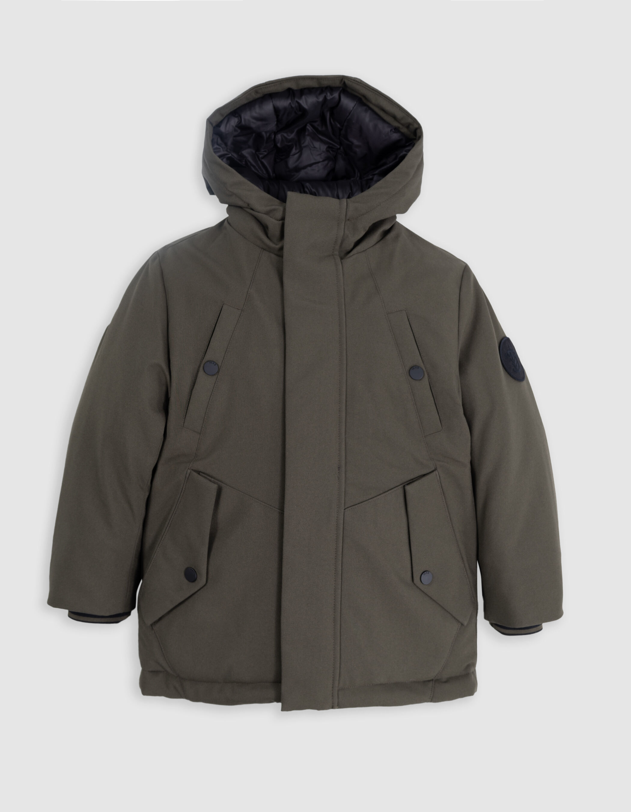 Boy s 2 in 1 khaki parka with black quilted jacket IKKS