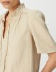Top en gaze de coton beige clair pour femme-5