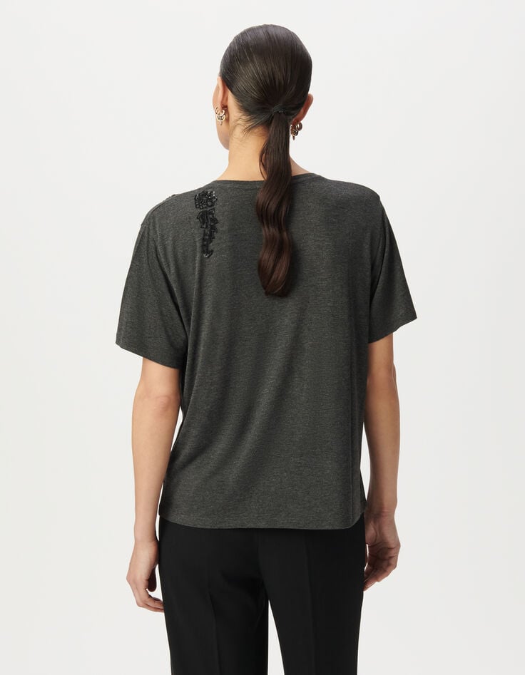 Camiseta gris flores lentejuelas bordadas mujer-3