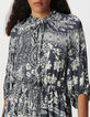 Women's grey blue satin long dress with scarf print-4