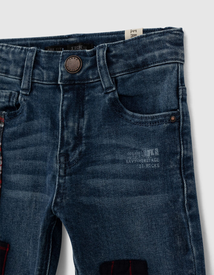 Boys' light blue slim jeans with check badges - IKKS