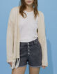 Cardigan écru tricot ajouré avec franges Femme-2