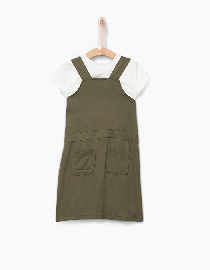 Robe 2 en 1 kaki avec tee-shirt blanc fille-3