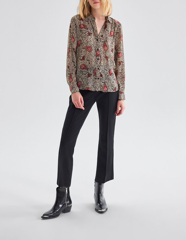 Women’s ecru recycled paisley leopard print shirt-7