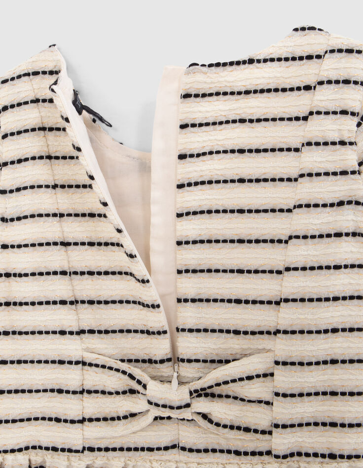Girls’ ecru dress with striped motif jacquard-7