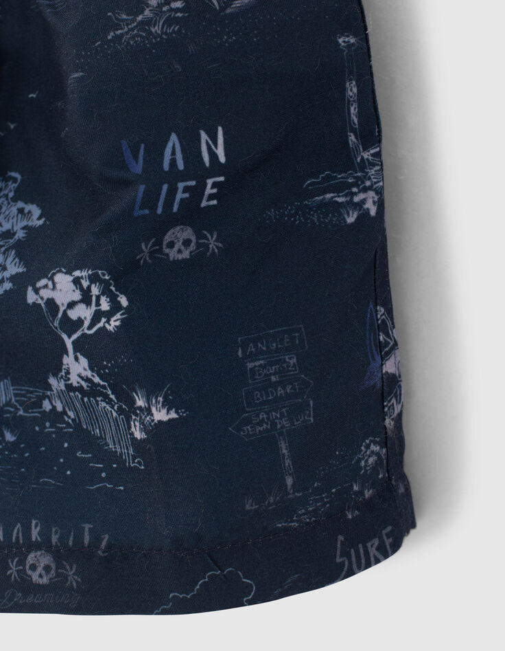 Blaue Badeshorts mit Toile-de-Jouy-Optik für Babyjungen-4