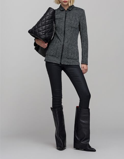 Chaqueta con cremallera de punto de espiga gris para mujer - IKKS