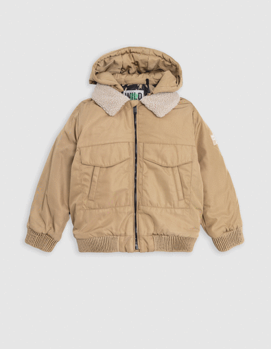 Bomber camel cuello piel capucha extraíble niño - IKKS