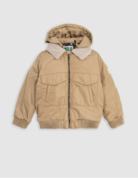 Camel bomber with fur collar and detachable hood for boys - IKKS