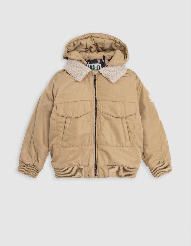 Bomber camel cuello piel capucha extraíble niño-1
