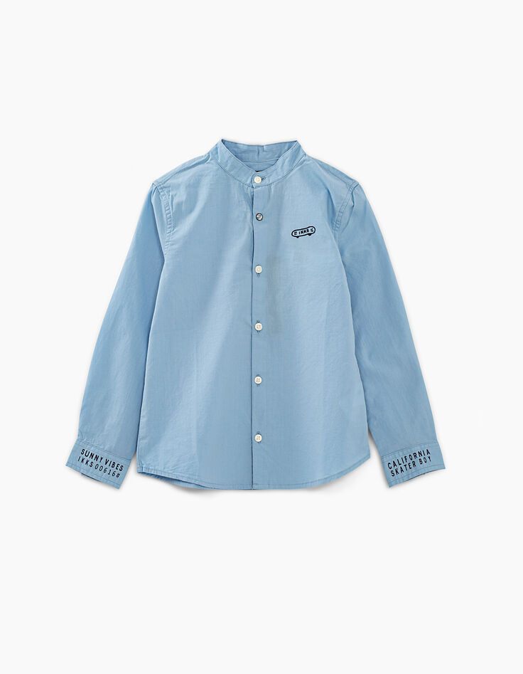 Chemise bleu ciel à col mao garçon -1