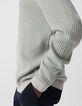 Pull bleu gris tricot jacquard fantaisie Homme-5