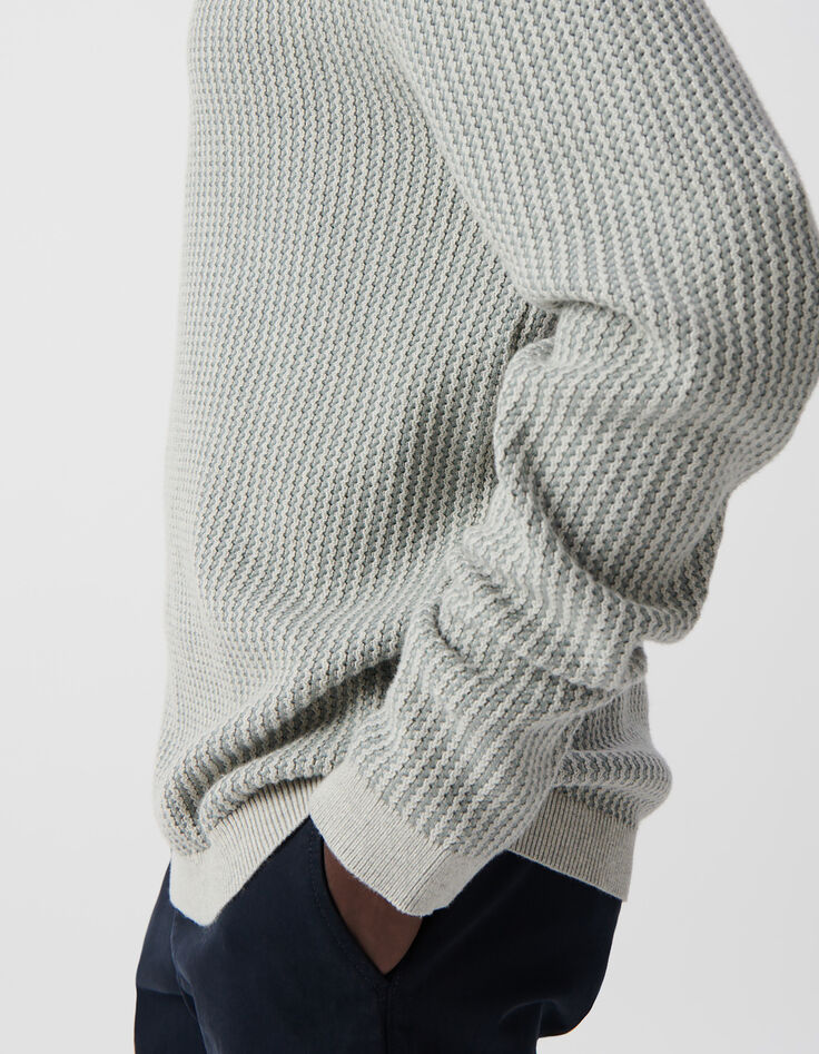 Pull bleu gris tricot jacquard fantaisie Homme-5