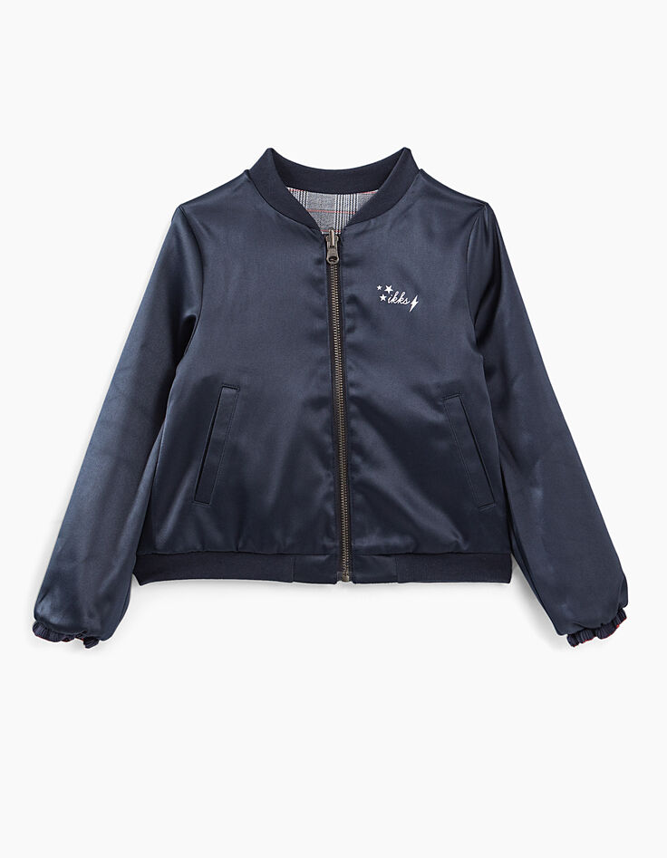 Bomber reversible príncipe de Gales y navy satinada niña-2