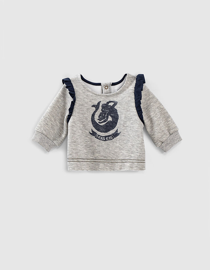 Sweat gris chiné moyen à visuel sirène bébé fille -1 Sweat gris chiné moyen à visuel sirène bébé fille -1
