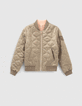 Bomber reversible melocot&oacute;n estampado y caqui ni&ntilde;a-1