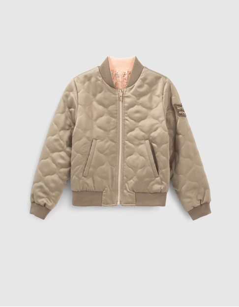 Girls’ peach print/khaki reversible bomber jacket