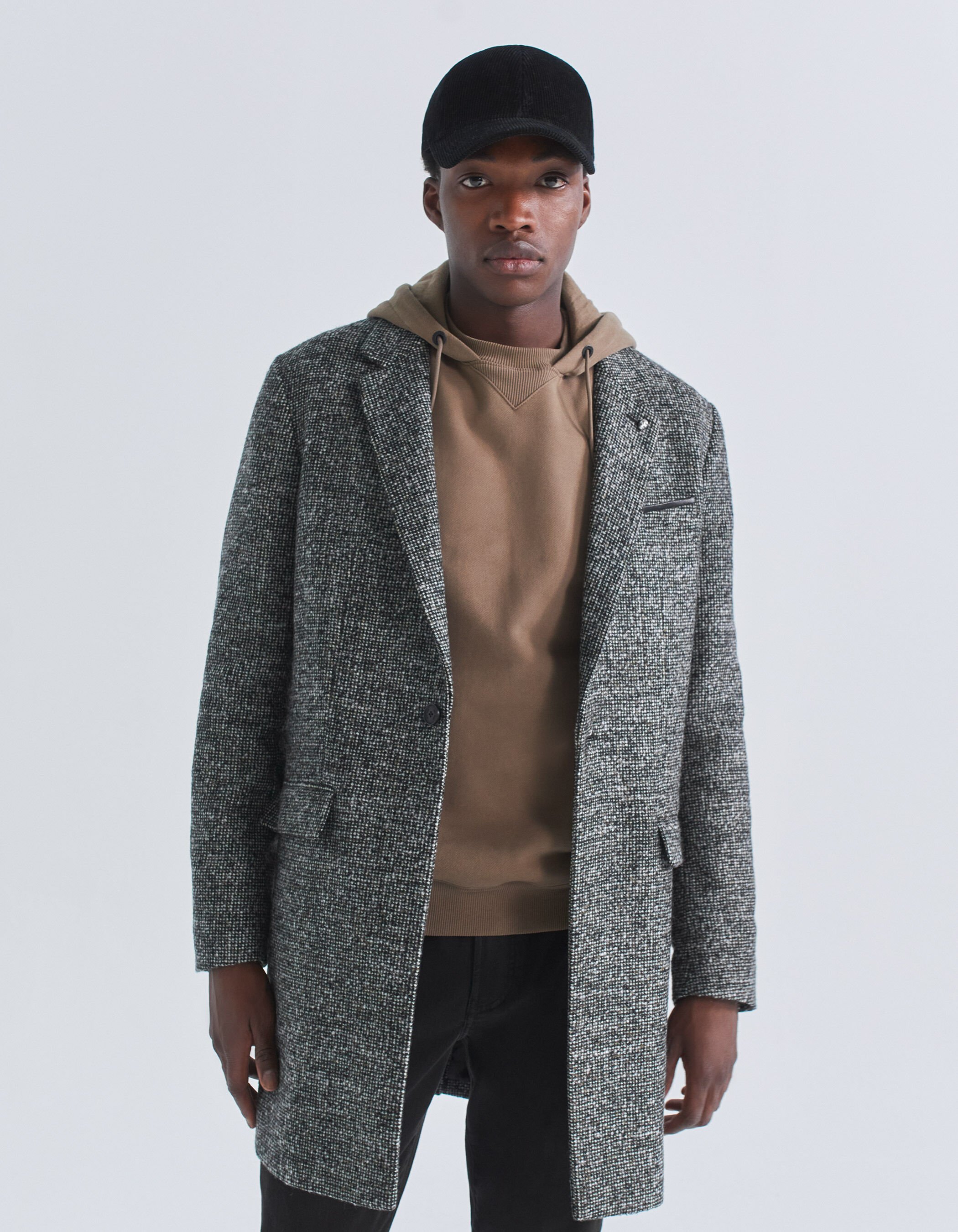 Men s charcoal semi plain wool fabric coat
