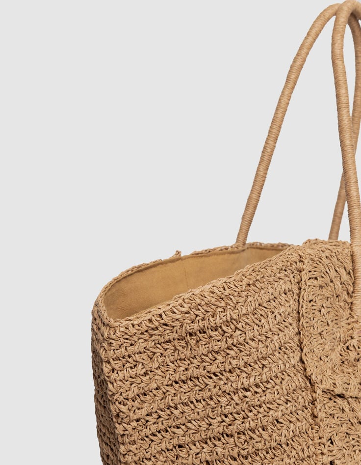 Camel woven raffia-style basket-5 Camel woven raffia-style basket-5