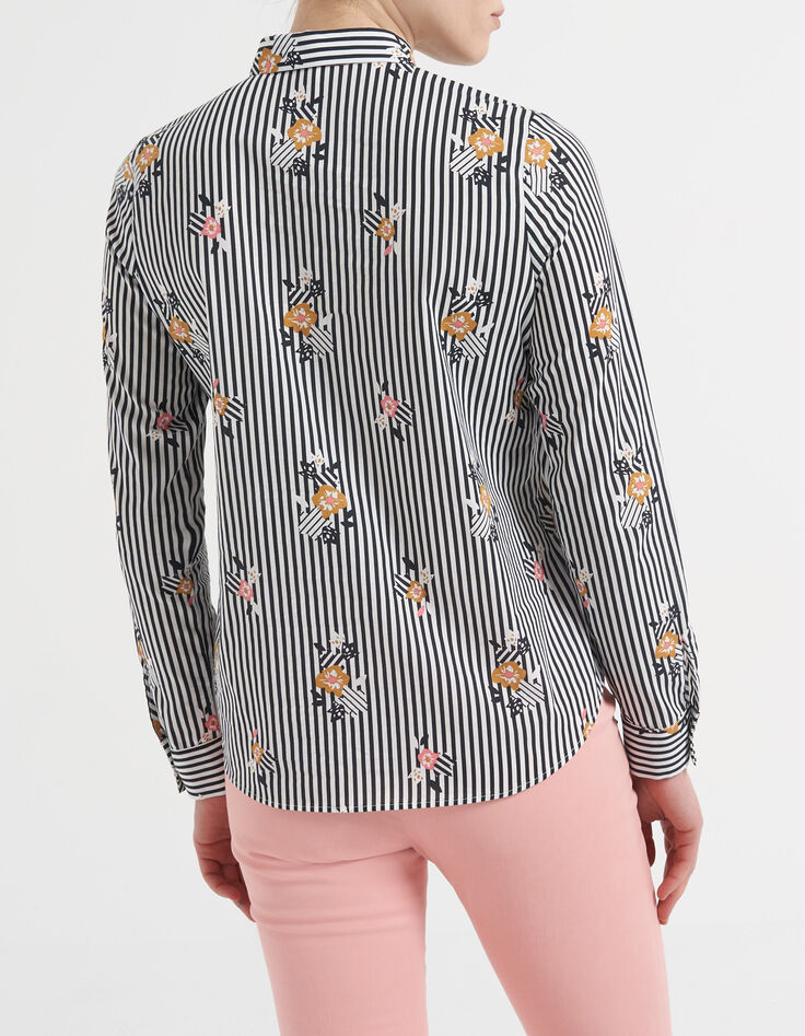 Schwarzes Hemd mit Blumen-Streifen-Print I.Code-3 Schwarzes Hemd mit Blumen-Streifen-Print I.Code-3