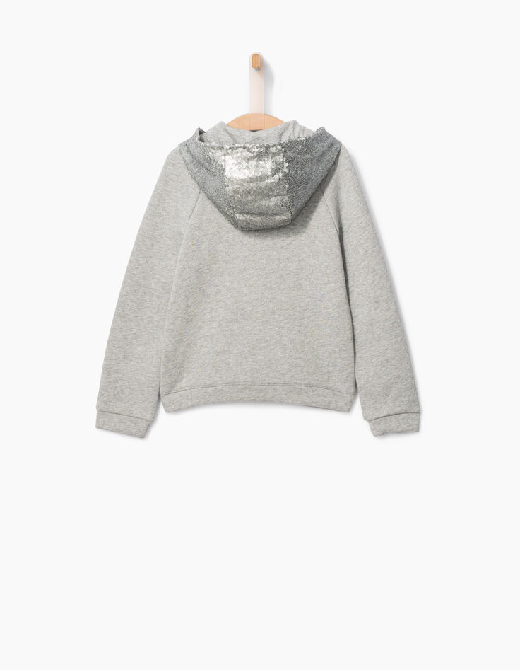Cardigan gris à capuche sequins fille-3