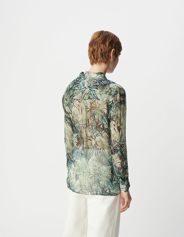 Women's turquoise foliage print shirt-3