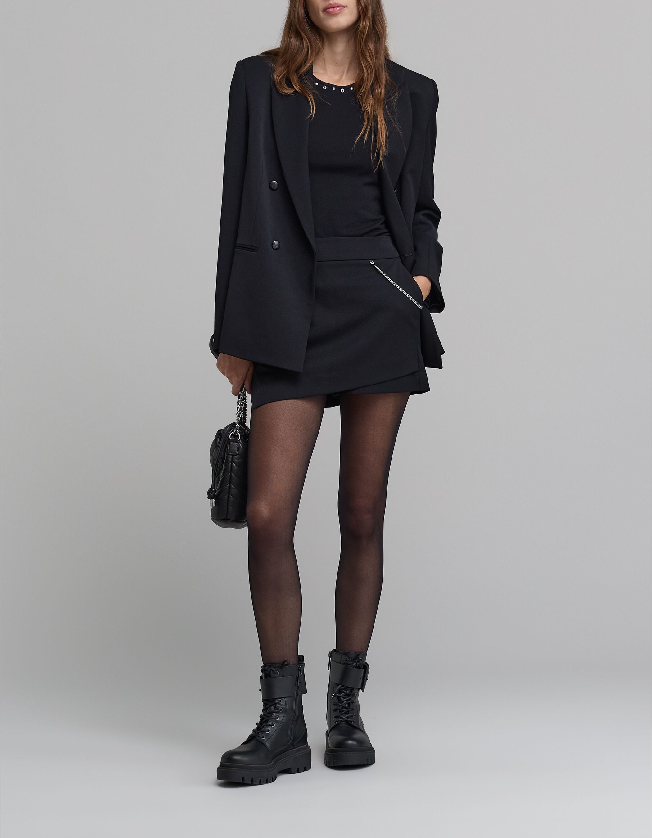 Women's black skort with removable chain