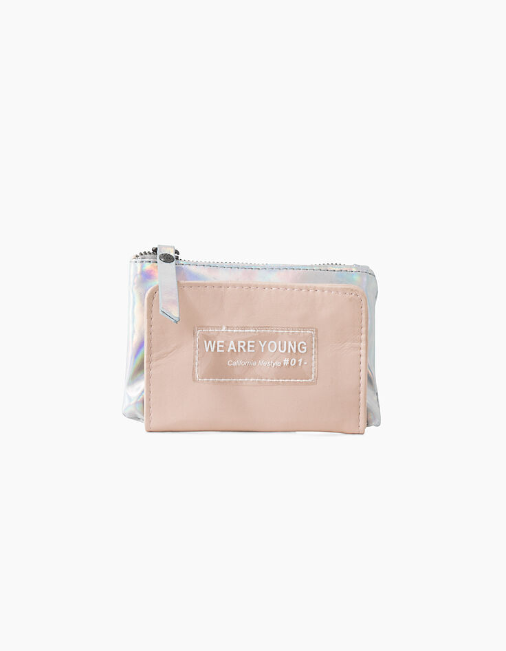 Porte-monnaie et cartes iridescent et rose fille-1