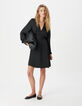 Women's short black satin dress with small buttons-2