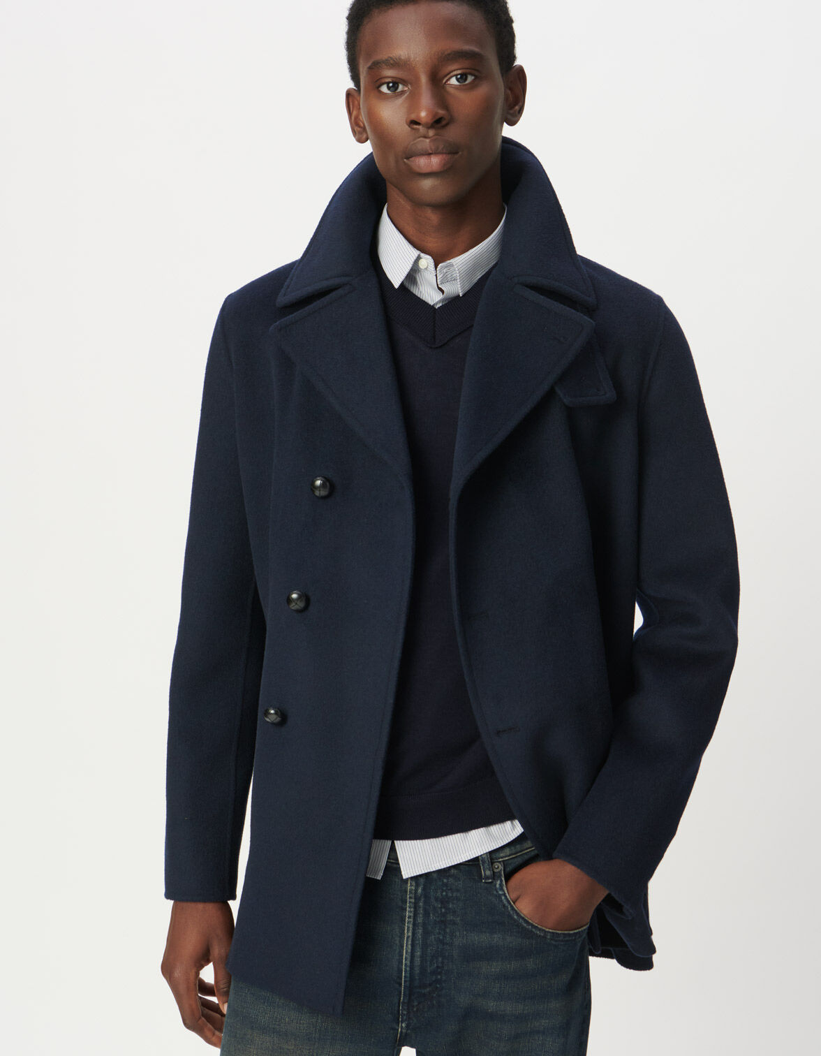 Heren peacoat van marineblauwe wol IKKS