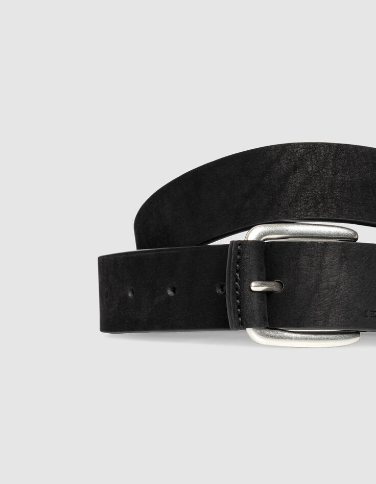 Ceinture noire cuir lisse boucle ovale Homme-3