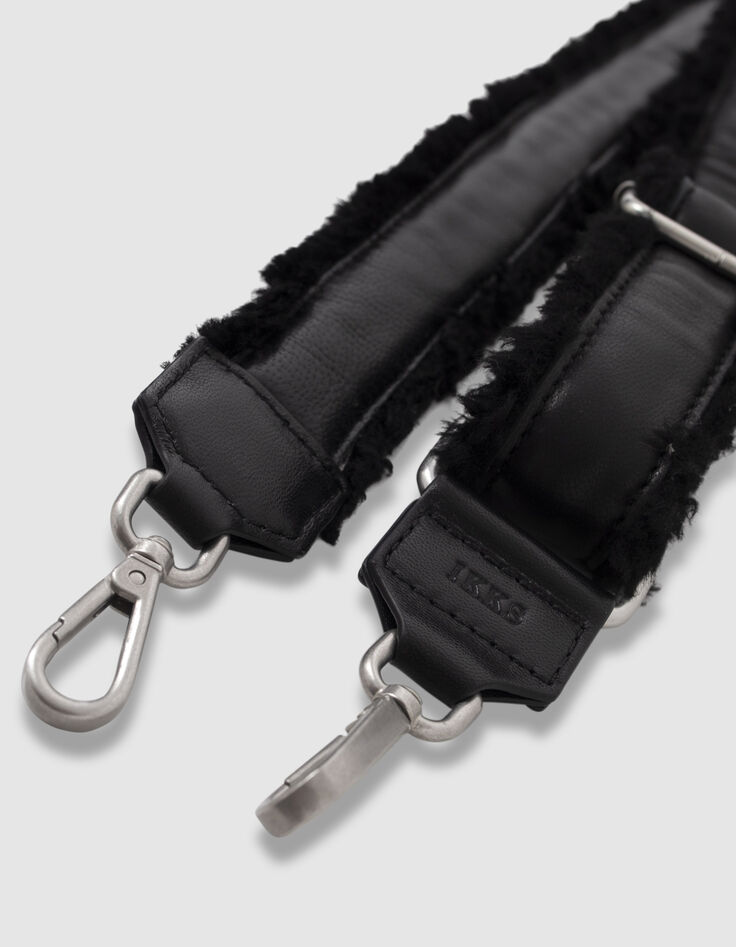 Women&rsquo;s black leather furry-edged 111 strap-3
