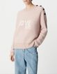 Pull alpaga m&eacute;lang&eacute; rose jacquard message et boutons Femme-2