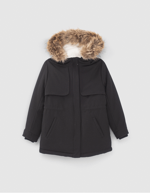Girls’ 2-in-1 black glittery parka and quilted jacket