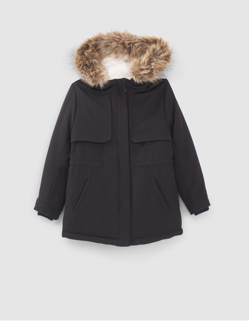 Girls’ 2-in-1 black glittery parka and quilted jacket