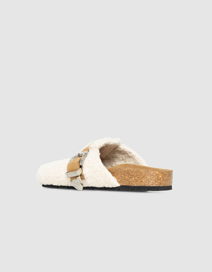 Ecru Damenslipper Wollleder Western-Schnalle-3