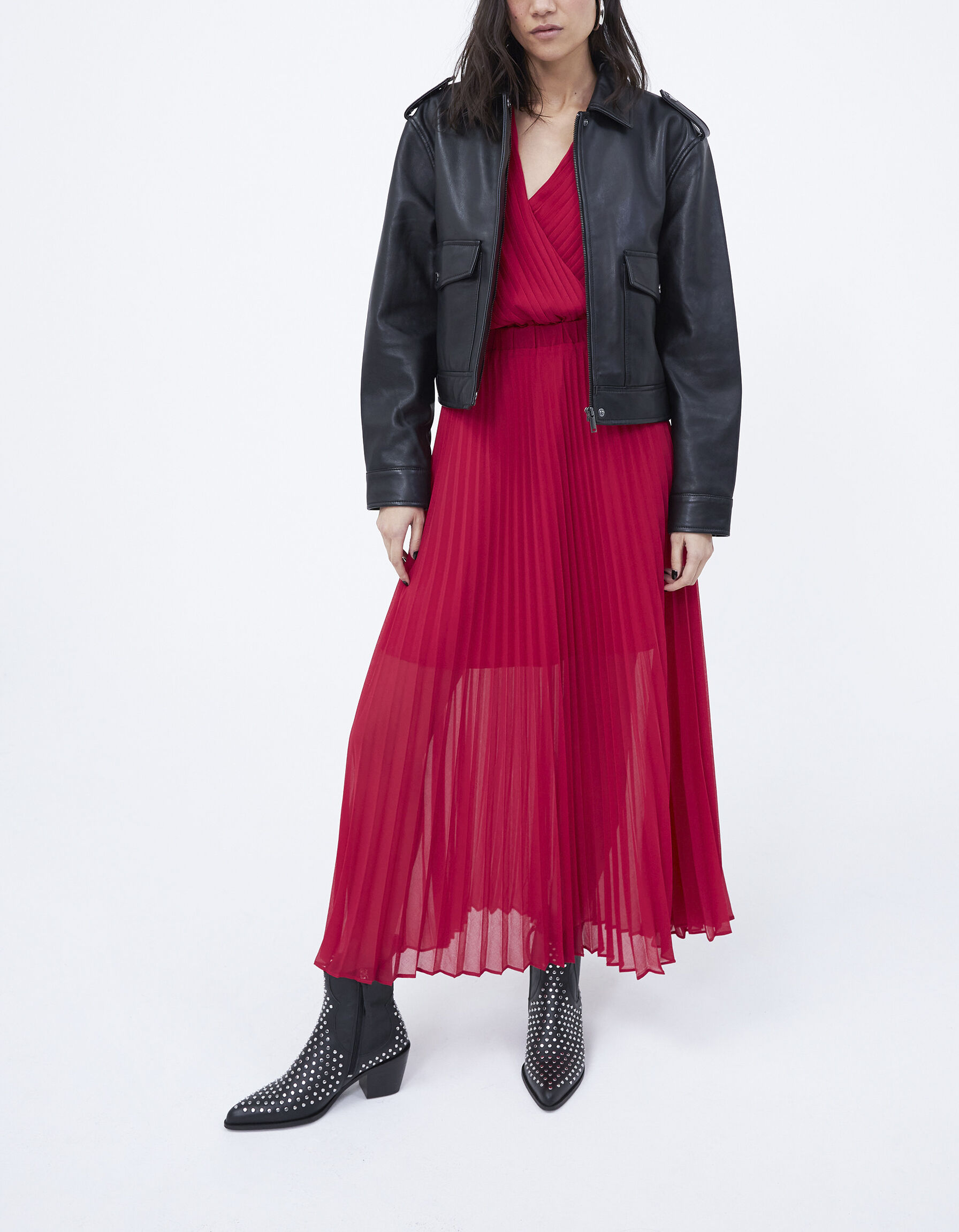 Jupe longue rouge plissée top