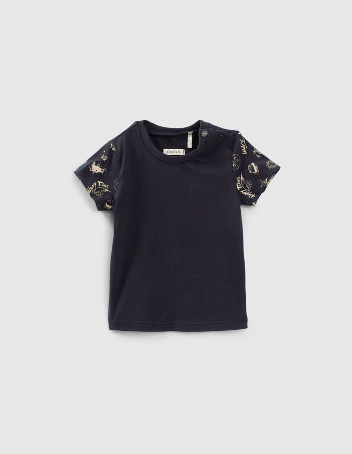 Set gestreepte tuinbroek en navy T-shirt babyjongens - IKKS