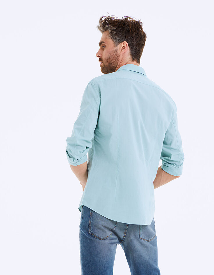 Men’s turquoise blue voile slim shirt-4