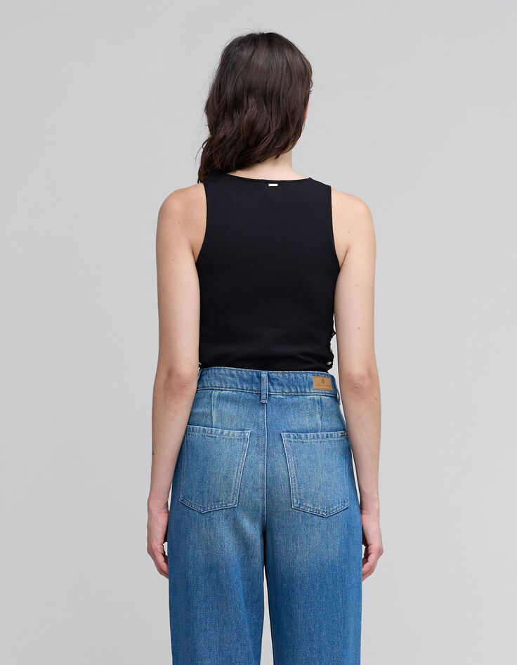 &Auml;rmelloses schwarzes Top mit offenen Studs an der Seite f&uuml;r Frauen-3