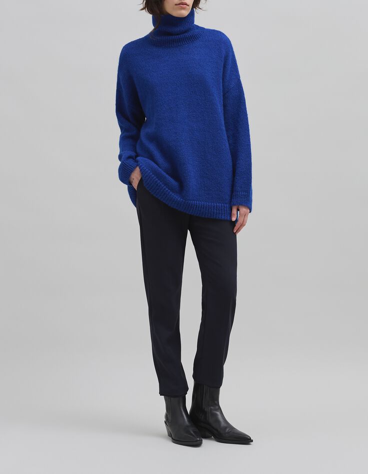 Women's royal blue turtleneck knit sweater-1