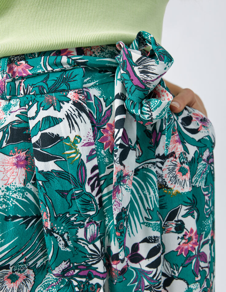 Women’s green plant print flowing wide-leg trousers-5