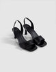 Dames sandalen met zwarte leren hak en elastische band-6