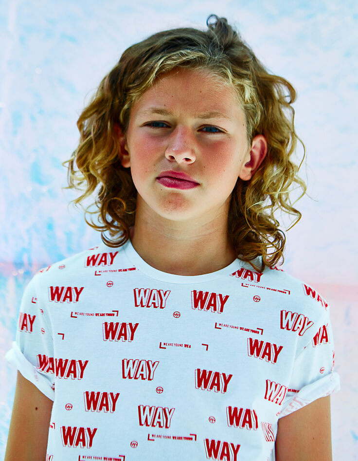 Wit T-shirt met rode WAY print voor jongens -1