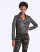 Blouson kaki en cuir d'agneau détails zips femme-2